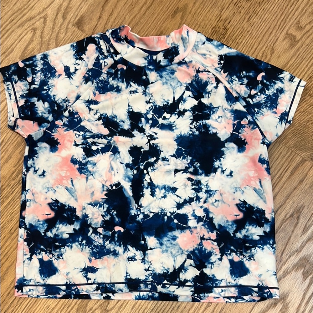 Athleta Blue and Pink Rashguard Swim Top